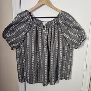 Women's Gray White Puffy Cap Sleeves Off the Shoulder SZ 22/24W Peasant Boxy